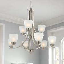 Recessed lighting, fluorescent high bay, commercial pendant Modern 2 Tier 9 Light Chandelier In Satin Nickel 223 09 Destination Lighting