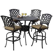 Tavern sets offer you the choice of bar stools with plush leather seating or standard wooden pub chairs with backrests. Bar Height Patio Sets