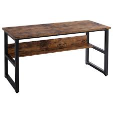 Industrial desks & computer tables : Ironck Computer Desk 55 With Bookshelf Office Desk Writing Desk Wood And Metal Frame Industrial Style Study Table Workstation For Home Office Furniture Buy Online In Saint Vincent And The Grenadines At