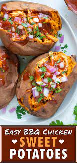 Bbq Chicken Stuffed Sweet Potatoes Whole30 Paleo Recipe Sweet Potato Recipes Baked Chicken Sweet Potato Sweet Potato Bbq