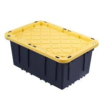 Heavy duty storage boxes are a life saver in our house. 17 Gal Storage Tote In Black 6 Pack Black Tote With Yellow Lid Storage Tote Storage Yellow Storage