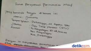Contoh surat dinas lengkap, bisa untuk sekolah, perusahaan, karyawan, pemerintah, swasta dan lain sebagainya. Singgung Nama Ahok Di Soal Ujian Ini Surat Permohonan Maaf Guru Jumanto