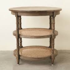 3 Tier Round Side Table With Cane Shelves Side Table Wood Cane Shelf Round Wood Table