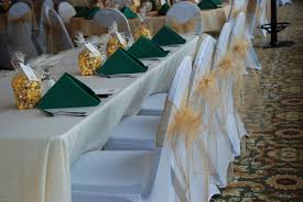 Some packs of 100 wedding chair covers may come without the sash, while others will have nothing but the sash. Wedding Decor Chair Covers Spandex Chair Covers Gold Accents Gold Sash And White Cha Wedding Decor Elegant Wedding Table Layouts Summer Wedding Decorations