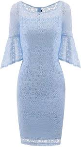 Tecrio Women S Elegant Floral Lace Flare Sleeve Body Con Prom Cocktail Dress Xl Light Blue A Red Lace Long Sleeve Dress Lace Blue Dress Lace Dress With Sleeves