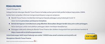 Dengan ini mengajukan permohonan kelebihan pembayaran pada kartu kredit saya sebesar Tata Cara Pengajuan Keringanan Kredit Di Mandiri Tunas Finance Mtf Relaksasi Kredit Nasabah Terdampak Virus Corona Covid 19 Aditya Web Com