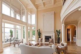 Warm tones, like dusty peaches and pinks, create luminous and flattering glows, while shades of blue mimic the sky and help to bring the outdoors in. High Ceiling Rooms And Decorating Ideas For Them