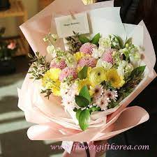 The coloured images are hand coloured examples using promarkers or copics and are not included. Pom Poms And Gerbera Flower Bouquet Flower Chocolate Snacks And Gift Delivery In Seoul And South Korea Korea S Most Trusted Online Flower And Gift Store With English Service And 350 Reviews