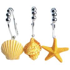 Antique gold shower curtain hooks. Seashells Set Of 12 Shower Curtain Hooks Color Antique Gold Shower Curtain Hooks Home Garden