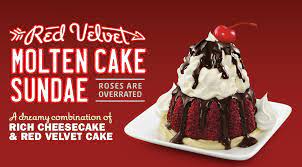 The cold dessert features red velvet bundt cake filled with hot fudge on a layer of cheesecake, finished with sonic's ice cream, . News Sonic New Molten Red Velvet Cake Sundae Brand Eating