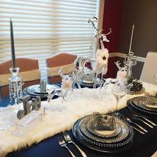White Christmas Tablescape Up On Youtube Now The Fur Table Runner Is From Tjm Christmas Tablescapes Christmas Table Settings Winter Table Setting