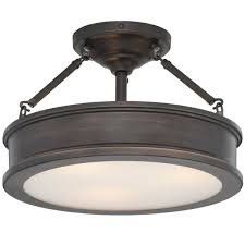 The frosted glass reduces glare. Home Decorators Collection Grafton 3 Light Hallmark Bronze Semi Flush Mount Ceiling Light 23959 The Home Depot Kitchen Ceiling Lights Flush Mount Ceiling Lights Light Fixtures Flush Mount