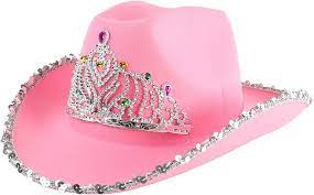 Amazon Com Skeleteen Pink Cowboy Hat Pink Sequin Cowgirl Princess Hat With Crown Tiara Design Clothing Pink Cowboy Hat Cowboy Hats Pink Cowboy