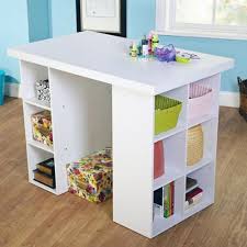 White Craft Table 4 Adjustable Shelves Working Table Counter Height Craft Desk Knutselkamers Naaikamers Desk