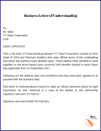Letter Of Understanding Template Format Sample Example In 2020 Business Letter Format Lettering Understanding