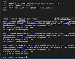 One pound equals 0.45359237 kg, to convert 104 pounds to kg we have to multiply the amount of pounds by 0.45359237 to obtain the amount in kg. Vs Code Debug Console Won T Work With Python Input Stack Overflow