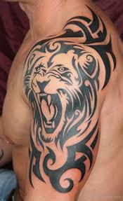 Tribal Lion Head Tattoo On Half Sleeve Tribal Arm Tattoos Tribal Tattoos For Men Arm Tattoos For Guys