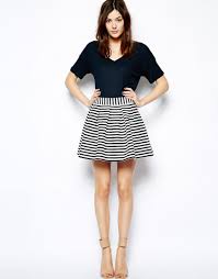 Black And White Striped Skirt Outfit Ideas Asos Skater Skirt In Engineered Stripe Fashion Skater Skirt Outfit Clothes For Women
