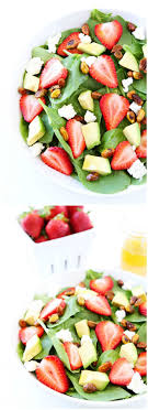 Strawberry Spinach Salad With Avocado Goat Cheese And Candied Pistachios Two Peas Their Pod