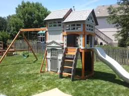 Another playset that comes with enough features to provide your. Grey Homes Home Backyard Playset Backyard Cedar Swing Sets