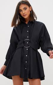 Black Ring Detail Shirt Dress Shirt Dress Black Shirt Dress Dresses