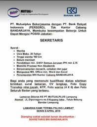 Dengan mengetahui kriteria dan kebutuhan rekrutmen yang telah dijelaskan diatas dengan demikian para pencari kerja yang merasa memenuhi persyaratan meliputi pendidikan, umur, dll dan memang merasa berminat dengan lowongan kerja terbaru baznas (badan amil zakat nasional) pada bulan mei 2021 diatas, hendaknya secepatnya untuk melengkapi dan menyusun berkas lamaran kerja. Jabatan Di Bank Bri Nasi