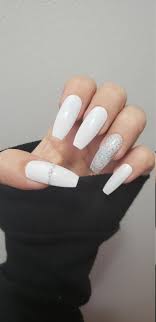 Hand Painted Coffin Nails Simple White Nails Fake Nails Fake Nails Gel Nails Press On Nails