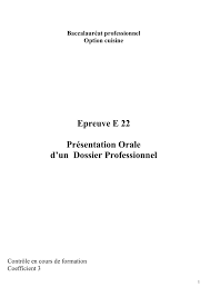 Baccalaureat Professionnel Option Cuisine Epreuve E 22