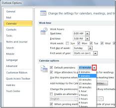 Outlook 2010 Change Default Reminder Time