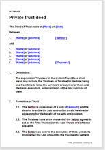 If you wish to use the sample as the basis for your trust deed it is important to carefully go through it to make sure that it will meet your needs. Private Trust Deed Sample Download The Template