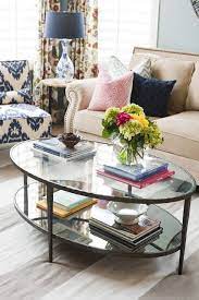 Blue Lamp Shade On Flowered Base Master Bedroom Idea Colourful Living Room Table Lamps Living Room Family Room