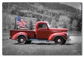Truck Flag Metal Sign In 2021 American Flag Wallpaper Wall Canvas Canvas Wall Art