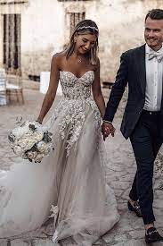 Beautiful A Line See Through Sweetheart Sweep Train Long Wedding Dresses Sw328 Wedding Dresses Romantic Wedding Dresses Strapless Long Wedding Dresses