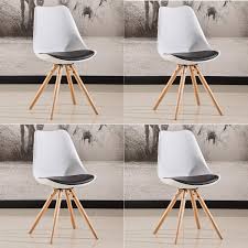 Yxyh Tulip Dining Office Chair With Solid Wood Oak Legs Armless Padded Design Chairs For Extra Comfort Whitei ˆ4 Pcsi C Dining Chair Pads Chair Design Chair