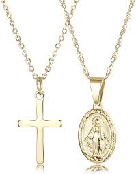 Check spelling or type a new query. Amazon Com Finrezio 14k Gold Plated Catholic Christian Jewelry Cross And Virgin Mary Pendant Necklace For Women Multilayer Necklace Set Clothing