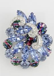 Vintage Eisenberg Brooch Blue Clear Rare Striped Rhinestones Vintage Rhinestone Jewelry Rhinestone Costume Jewelry Vintage Costume Jewelry
