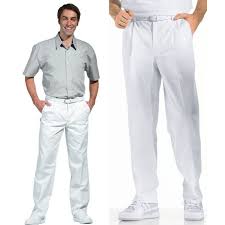 310 euros polo vallim : Pantalon Blanc Homme A Pinces Taille Elastique Au Dos Peut Bouillir