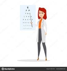 ophthalmologist pointing at letters on eye chart stock