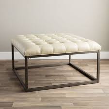 Modern Tufted Ottoman Leather Metal Wood Accent White Coffee Table Upholster New Tufted Ottoman Coffee Table Leather Ottoman Coffee Table Tufted Ottoman