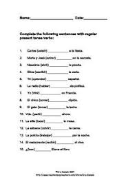 Spanish Present Tense Regular Verb Exercise Regular Verbs Vocabulary Exercises Spanish Sentences