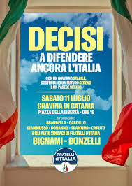 Fratelli d'Italia, sabato 11 luglio a Gravina di Catania un confronto con i cittadini sul valore della stabilità del Governo