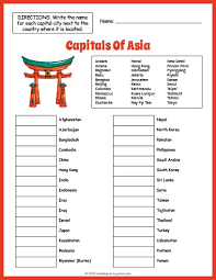 Free Capitals Of Asia Geography Worksheet Geography Worksheets Social Studies Worksheets Geography Lessons
