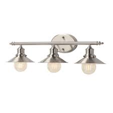 Home Decorators Collection Glenhurst 3 Light Brushed Nickel Retro Vanity Light With Metal Shades Hd 8003 Bn The Home Depot Bathroom Light Fixtures Brushed Nickel Vanity Lighting Bathroom Light Fixtures