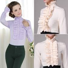 Women High Neck Frilly Womens Vintage Victorian Ruffle Top Shirt Blouse 68 Ruffle Top Shirt Frilly Classy Blouses