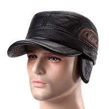 Cuero De Cuero Genuino Gorra De Beisbol Earflap Orejeras De Pano Grueso Y Suave Linen Adjustable Military Hat Leather Hats Leather Baseball Cap Military Hat
