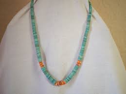 Graduated Turquoise & Orange Spiny Oyster Length 22"-26.5", Native American  First Nations Southwest Indian Jewelry