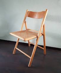 Vintage Wooden Folding Chair With Rattan Seat Years 70 Etsy Wooden Folding Chairs Folding Chair Chair