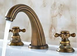 Antique Brass Three Hole Mount Dual Cross Handle Widespread Bathroom Basin Mixer Tap Bathtub Faucet Cnf199 Sink Faucets Bathroom Sink Taps Bathroom Fixtures