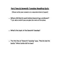 Tuesdays With Morrie Reading Quiz Part 2 7th Tuesday Teaching Advice Tuesdays With Morrie Reading Comprehension