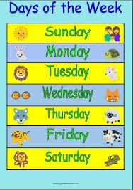 days of the week chart charts for kids preschool